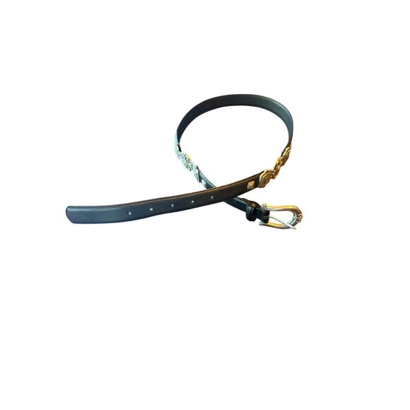 Fossil Black Leather Western Belt With Decorative Silver Accents & Buckle - Picture 1 of 6